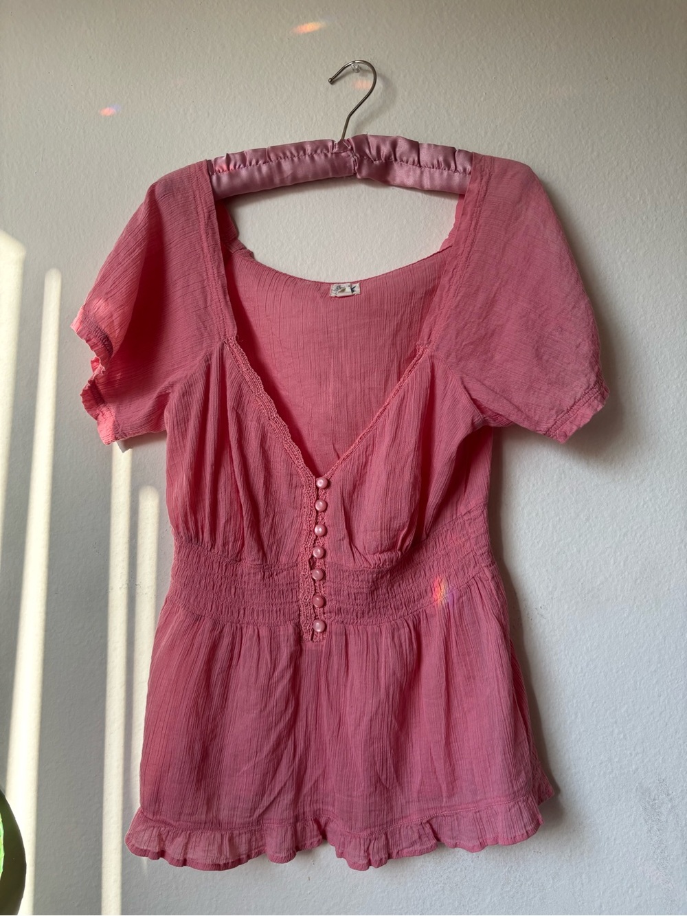 Cotton Fairycore milkmaid Summer Pink/coral blouse